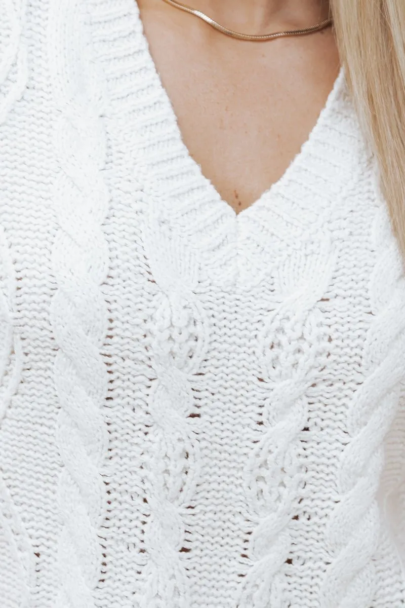 Chunky Cable Knit Sweater Vest - Cream