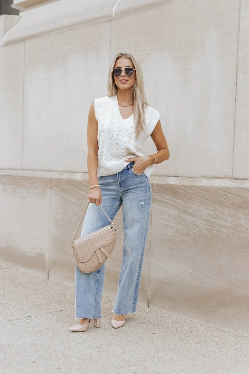 Chunky Cable Knit Sweater Vest - Cream