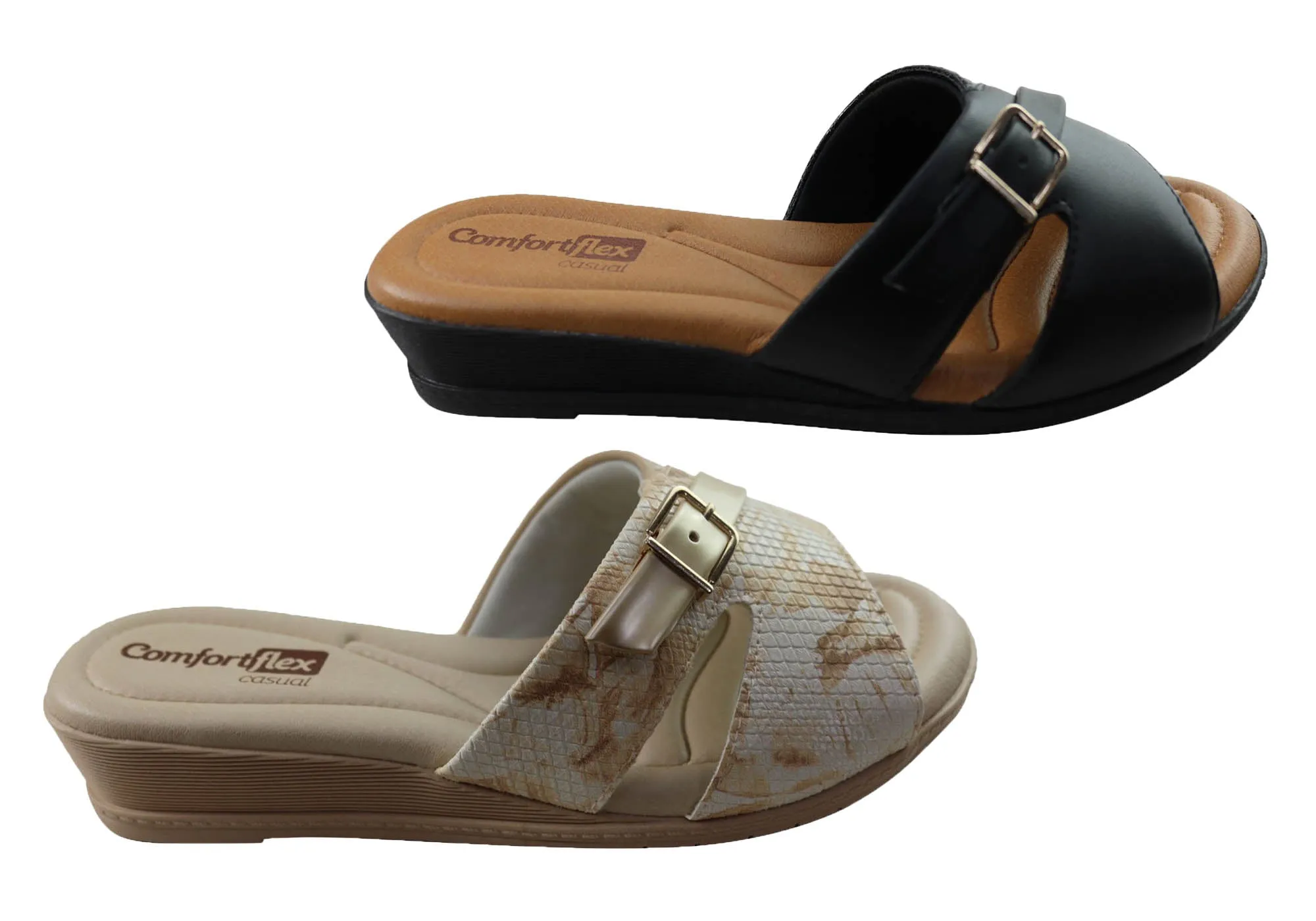 Comfortflex Rosie Womens Comfort Wedge Slides Sandals Made In Brazil