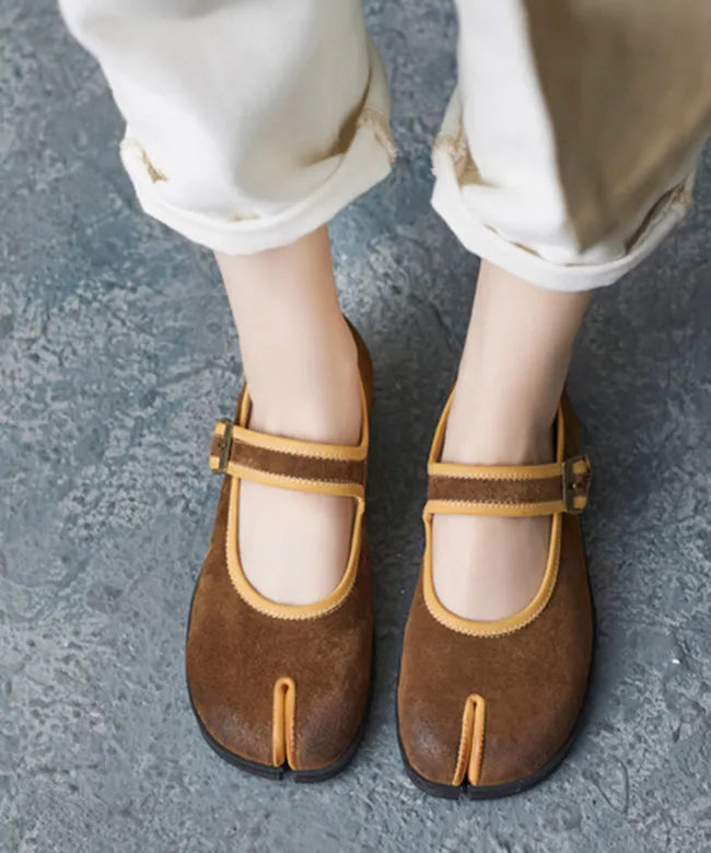 Comfy Caramel Splicing Buckle Strap Flats Shoes