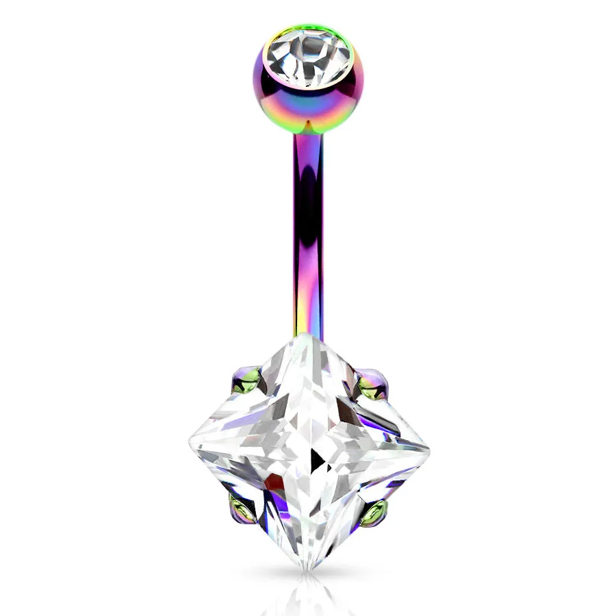 Diamanté Solitaire Belly Ring in Titanium