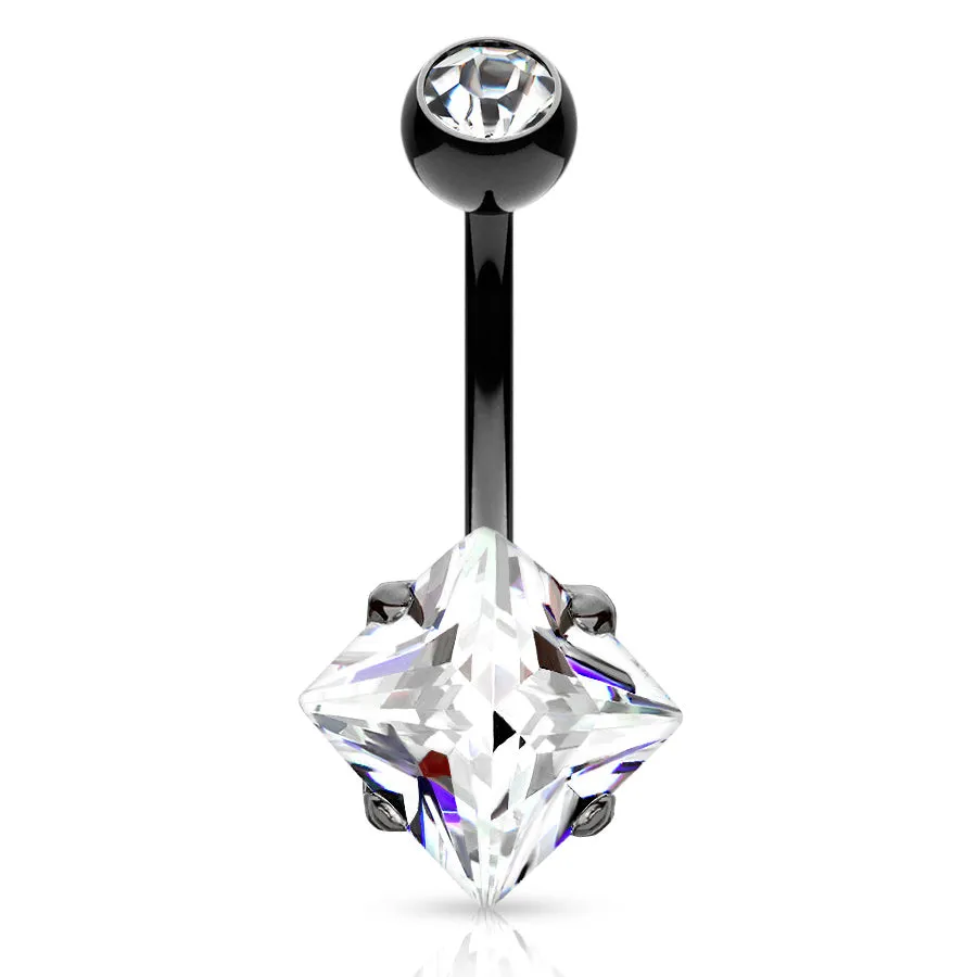 Diamanté Solitaire Belly Ring in Titanium