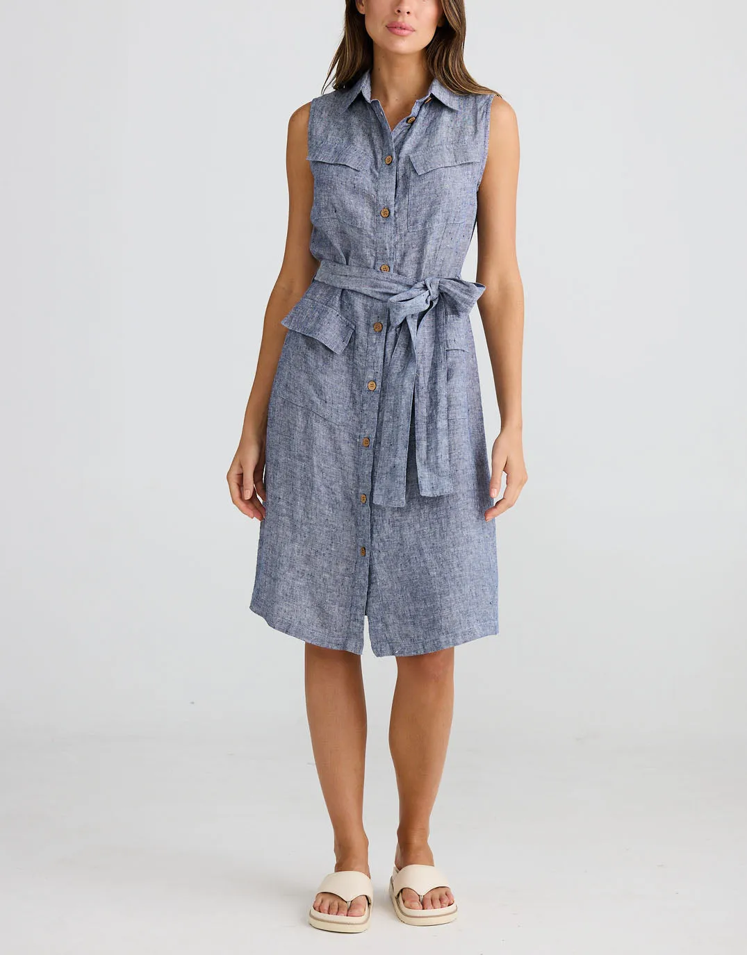 Didi Linen Shirt Dress - Navy Fleck