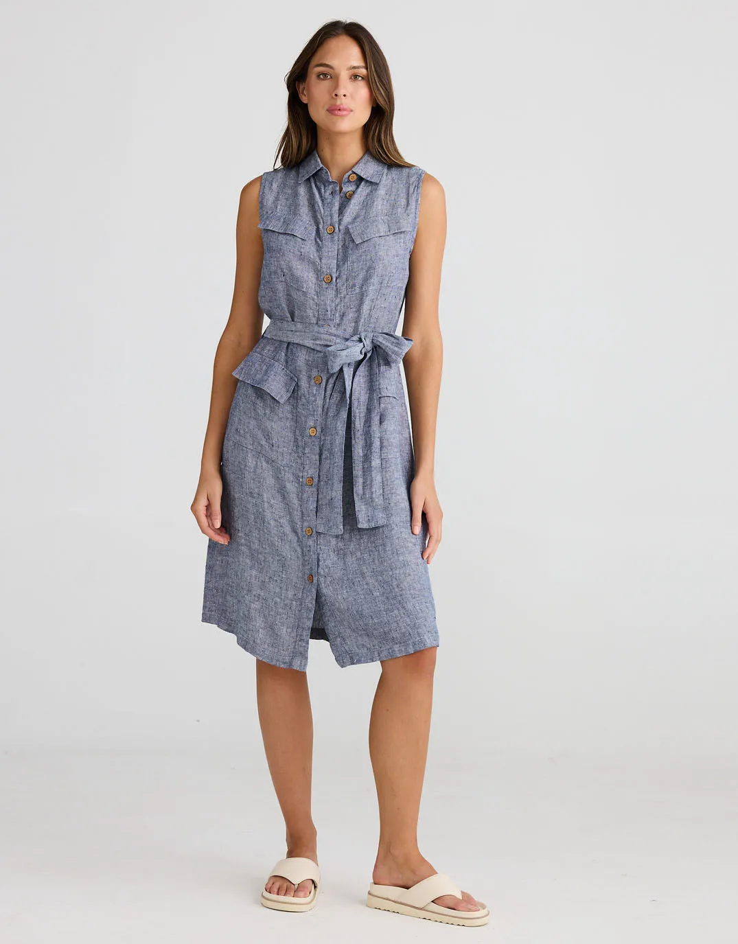 Didi Linen Shirt Dress - Navy Fleck