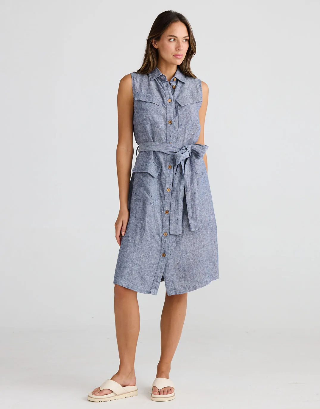 Didi Linen Shirt Dress - Navy Fleck