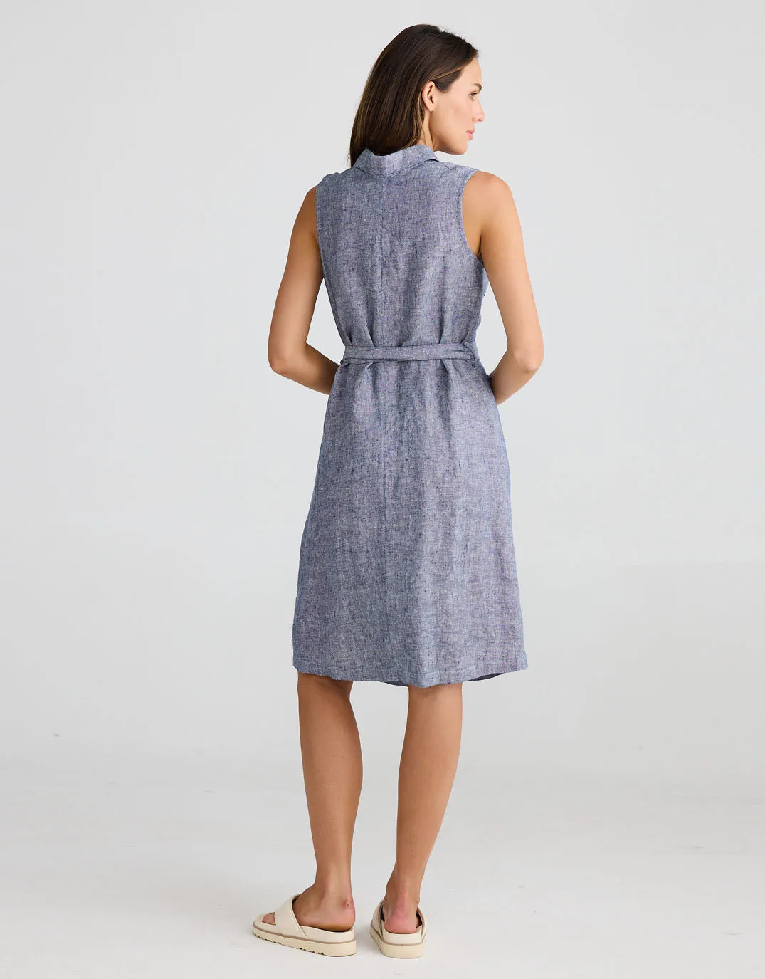 Didi Linen Shirt Dress - Navy Fleck