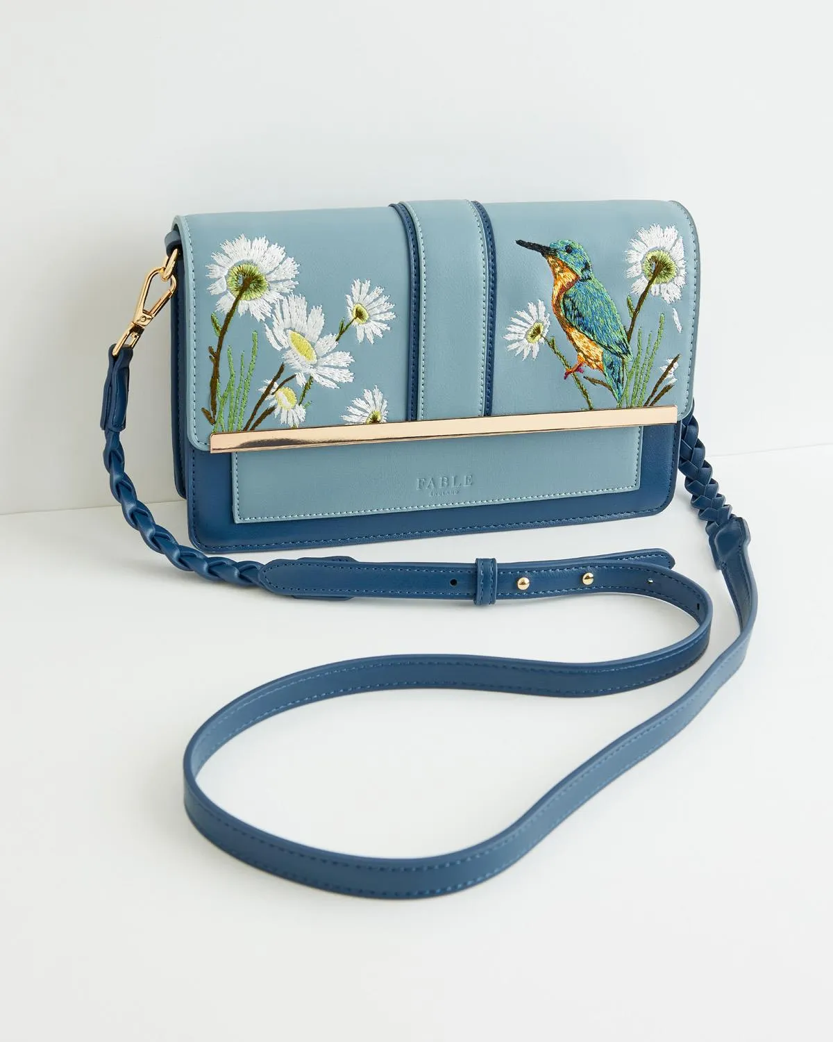 Embroidered Kingfisher Blue Cross Body Bag