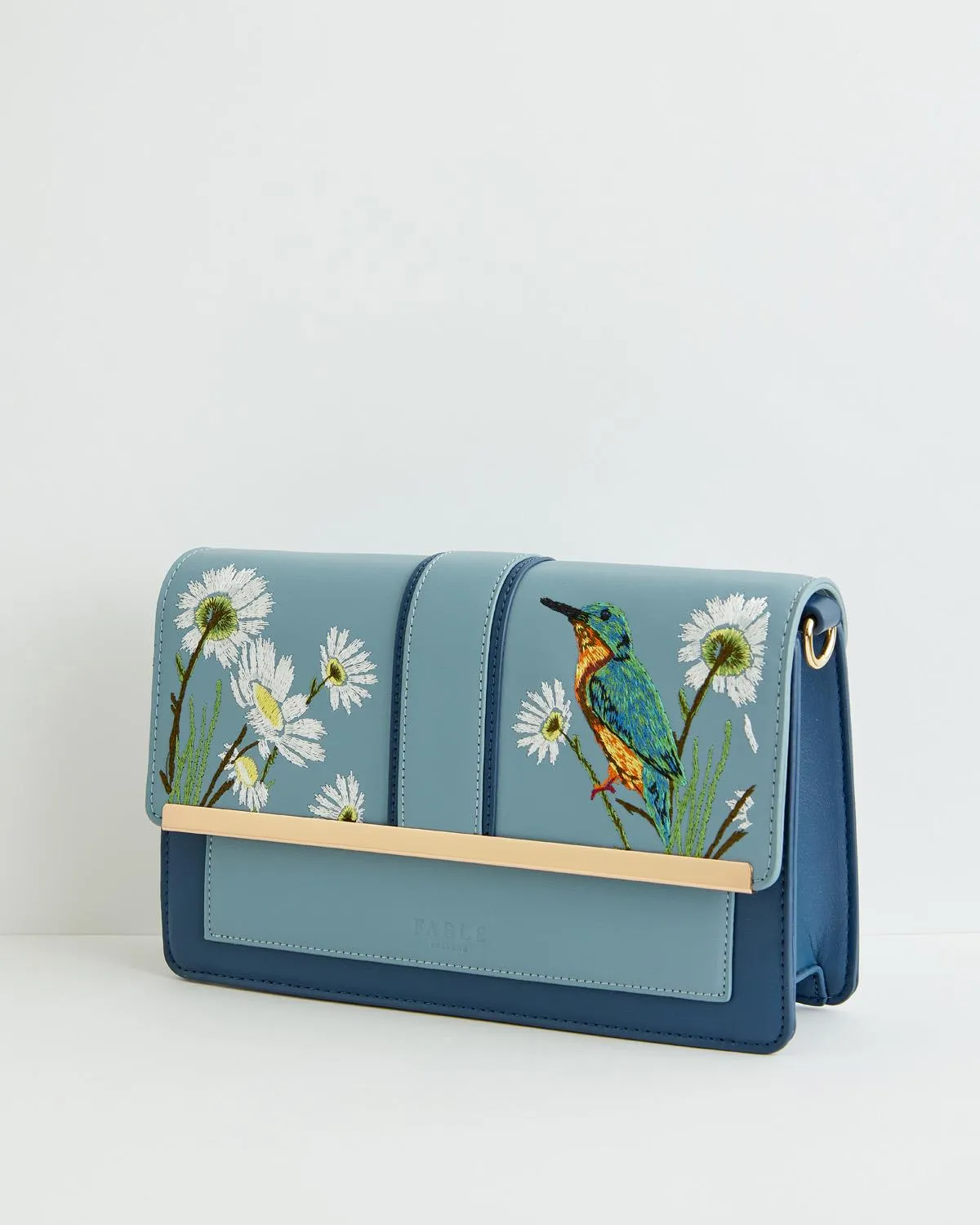 Embroidered Kingfisher Blue Cross Body Bag