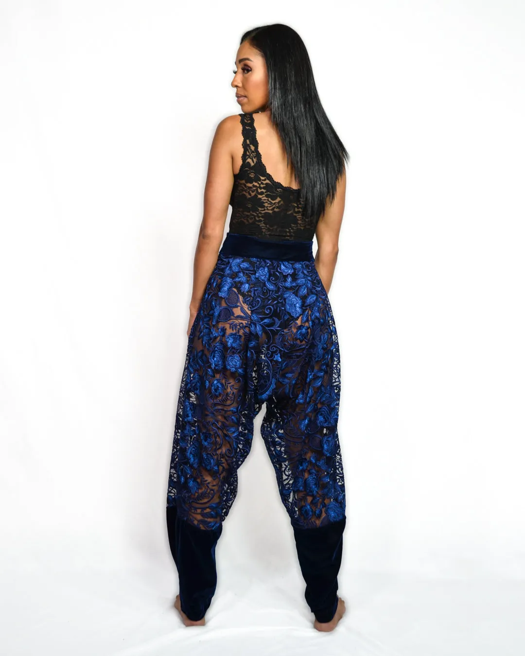 Embroidered Velvet Harem Pants