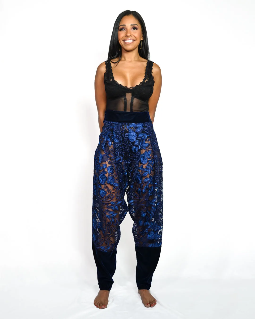 Embroidered Velvet Harem Pants