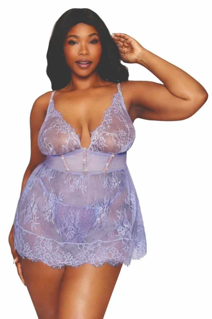 Full-Figured Rhinestone Lace Babydoll