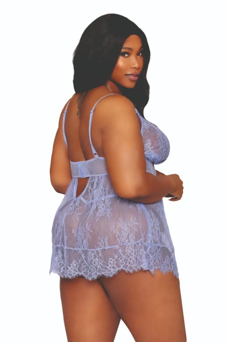 Full-Figured Rhinestone Lace Babydoll