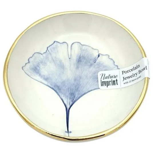 Gold Rimmed Ring Dish - Ginkgo Leaf