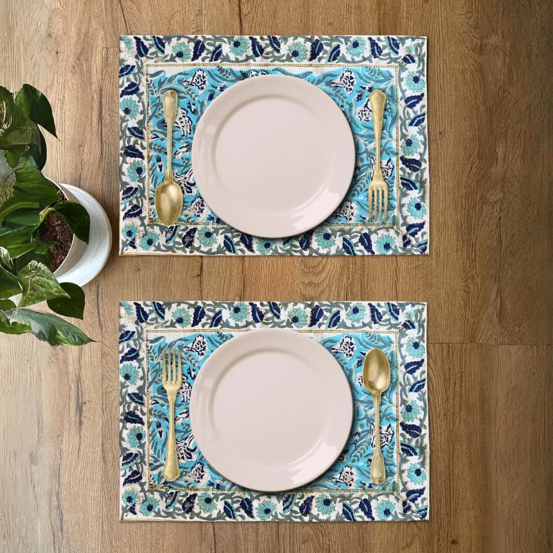 Handmade Dining Table Mats in White & Floral (Set of 2/4/6) | Eco Friendly Tableware Sustainably Handwoven in Pure Cotton