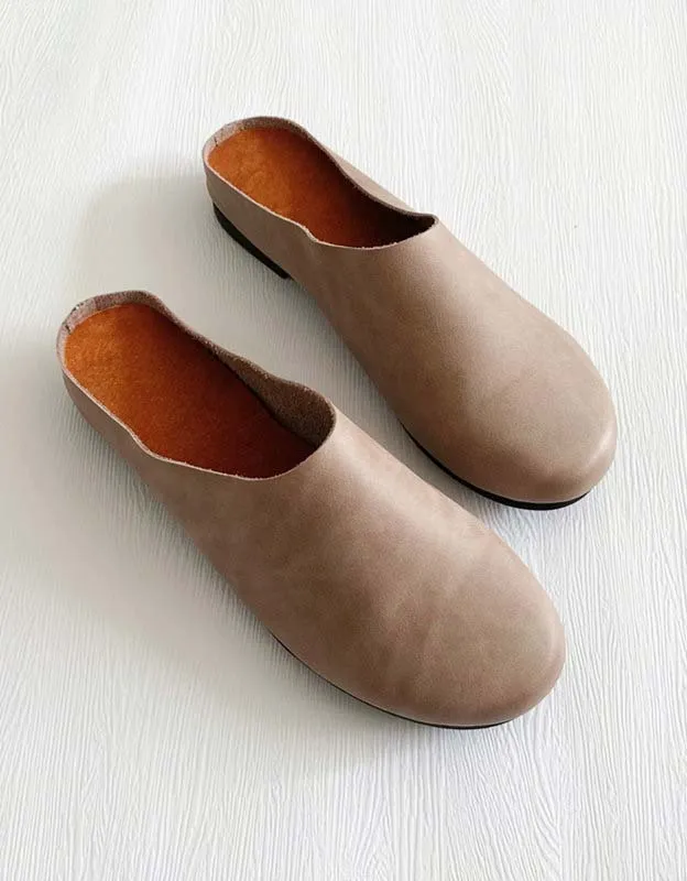 Handmade Retro Soft Leather Flat Slippers