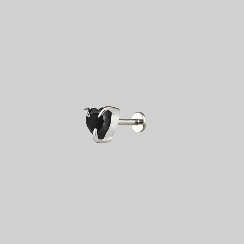 HEART & SOUL. Black Spinel Heart Stud Earring - Silver