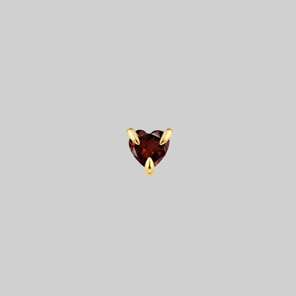 HEART & SOUL. Garnet Heart Stud Earring - Gold