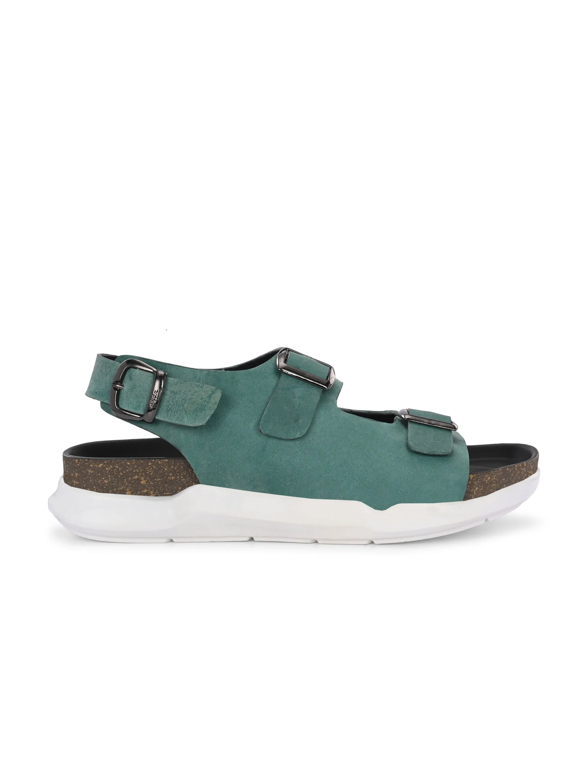 Hitz Men's Green Leather Daily Wear Sandals