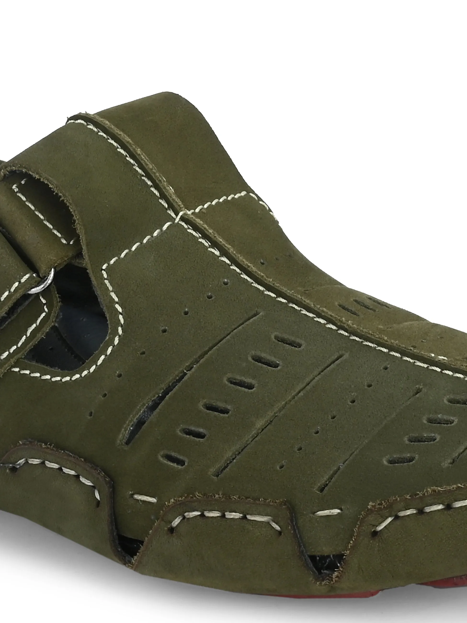 Hitz Men's Green Leather Sandal cum Shoes with Velcro Closure