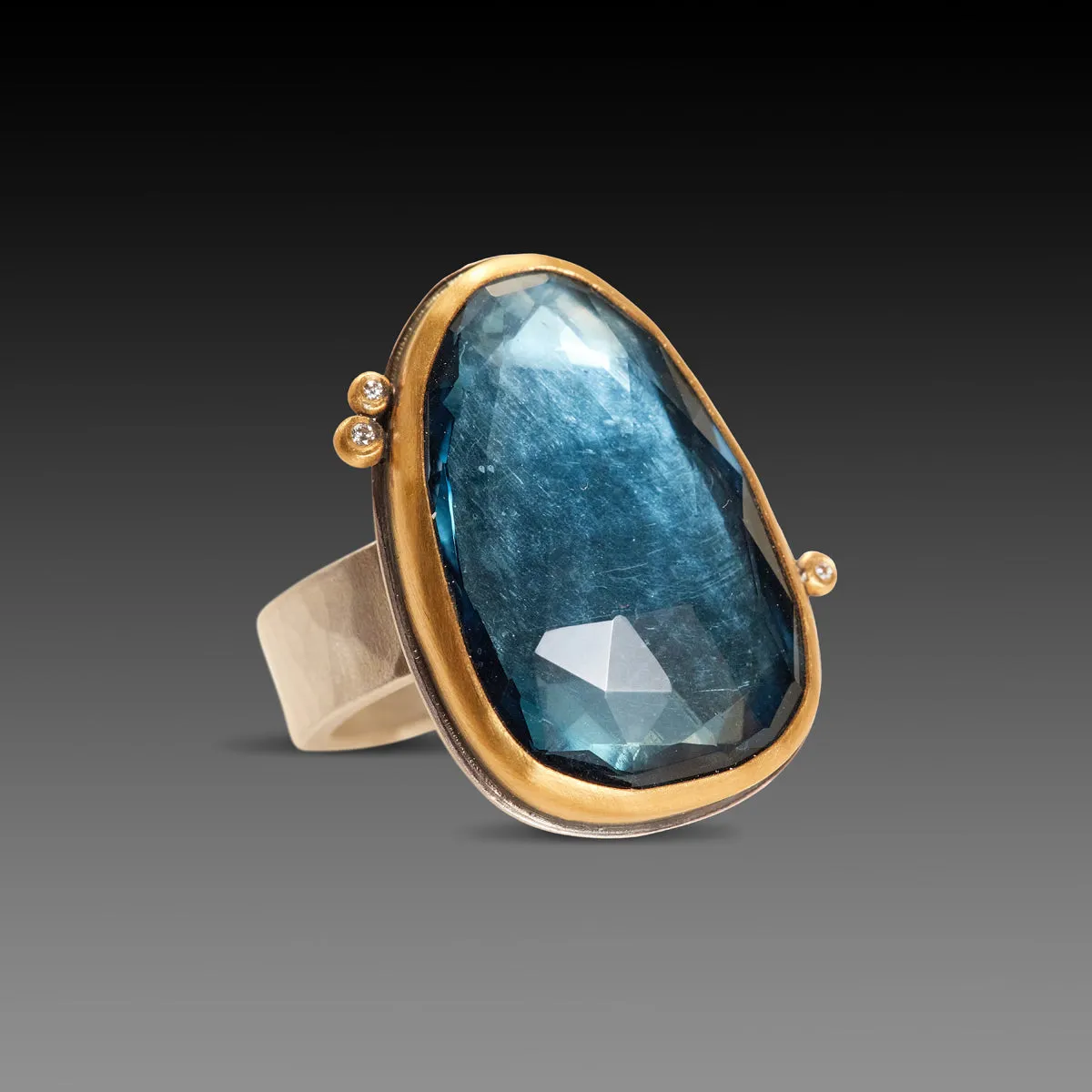 London Blue Topaz Ring with Diamond Dots