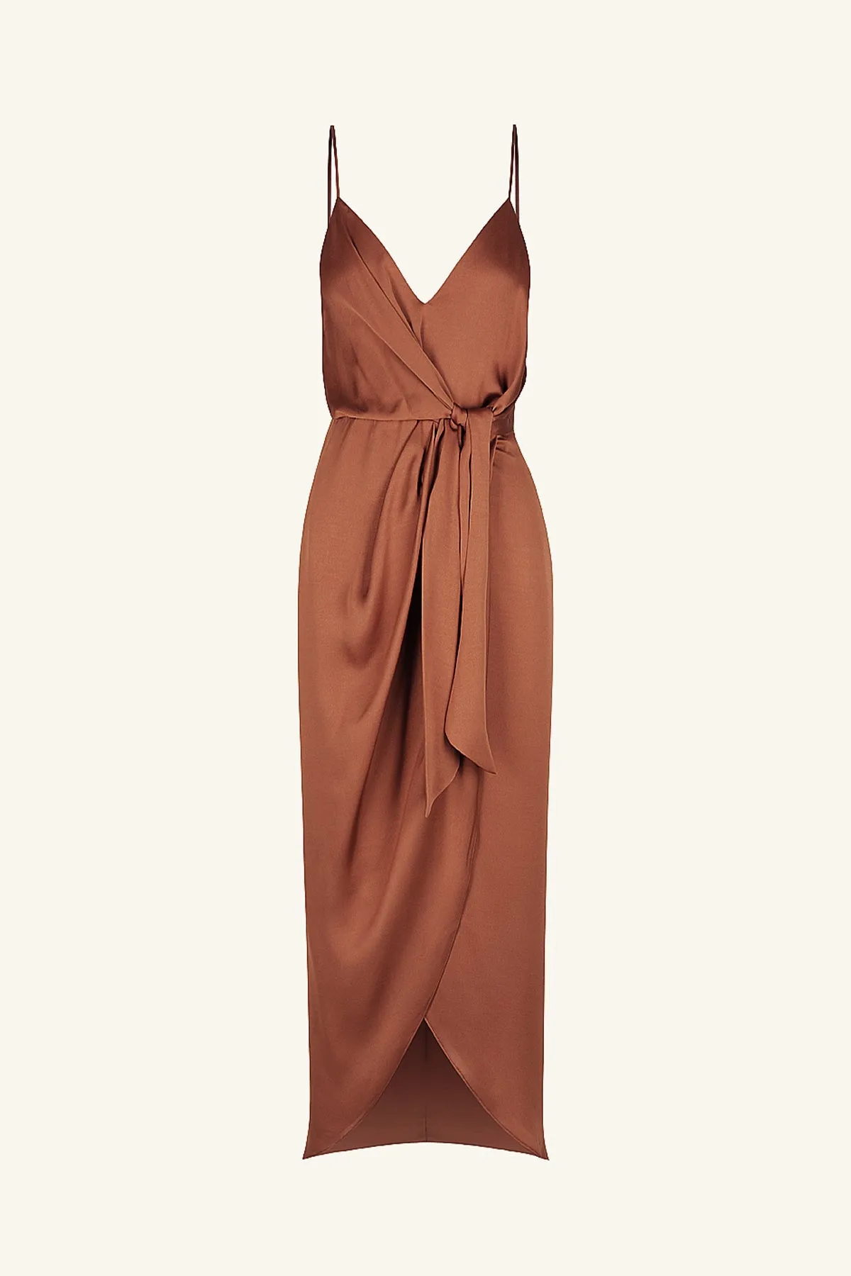 LUXE TIE FRONT COCKTAIL DRESS - MOCHA