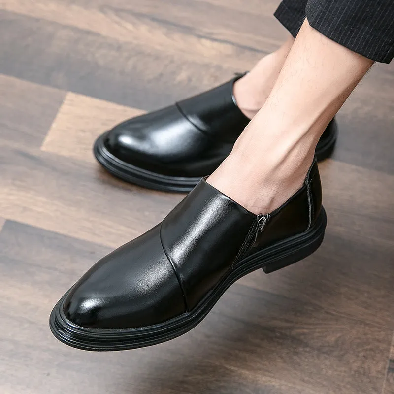 Men Pointed Toe Business Loafers Zip Closure Classy Handsome Formal Dress Shoes | 7823