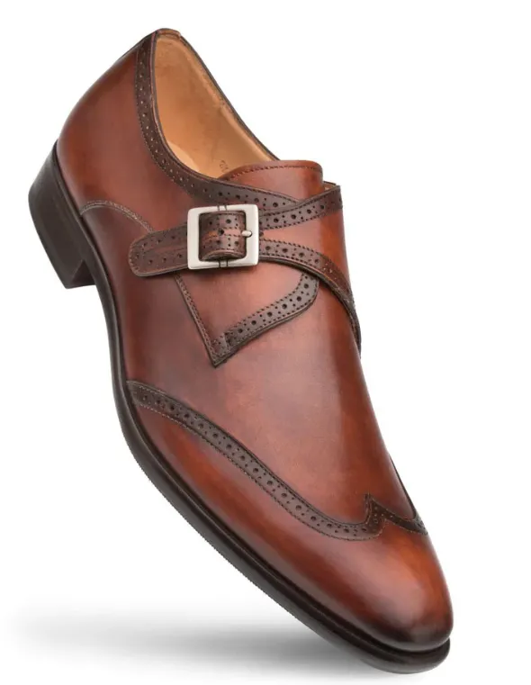 Mezlan Forest Wingtip Monkstrap Shoes Black/Cognac (9268)