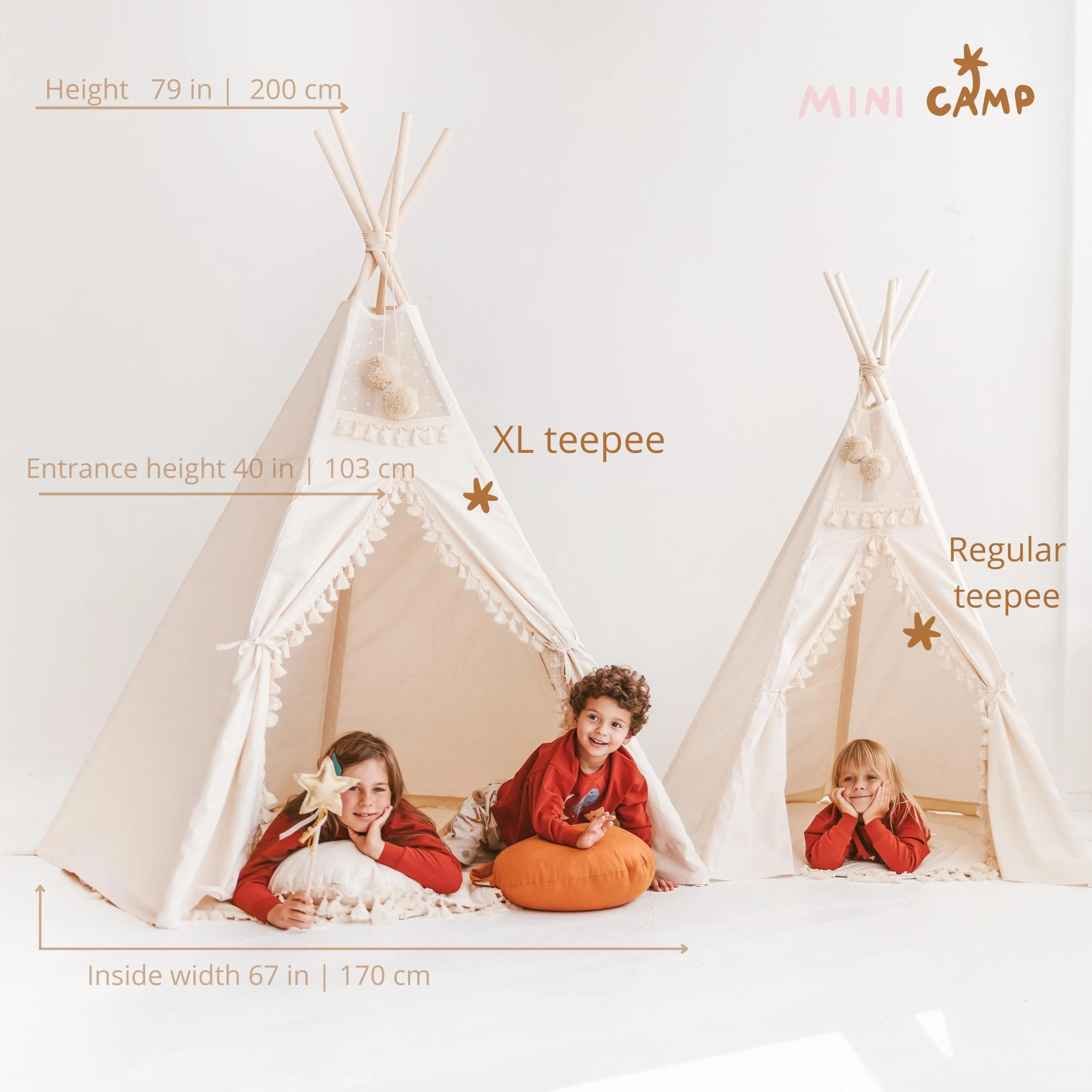 MiniCamp Boho Kids Teepee Tent with Tassels - Extra Large