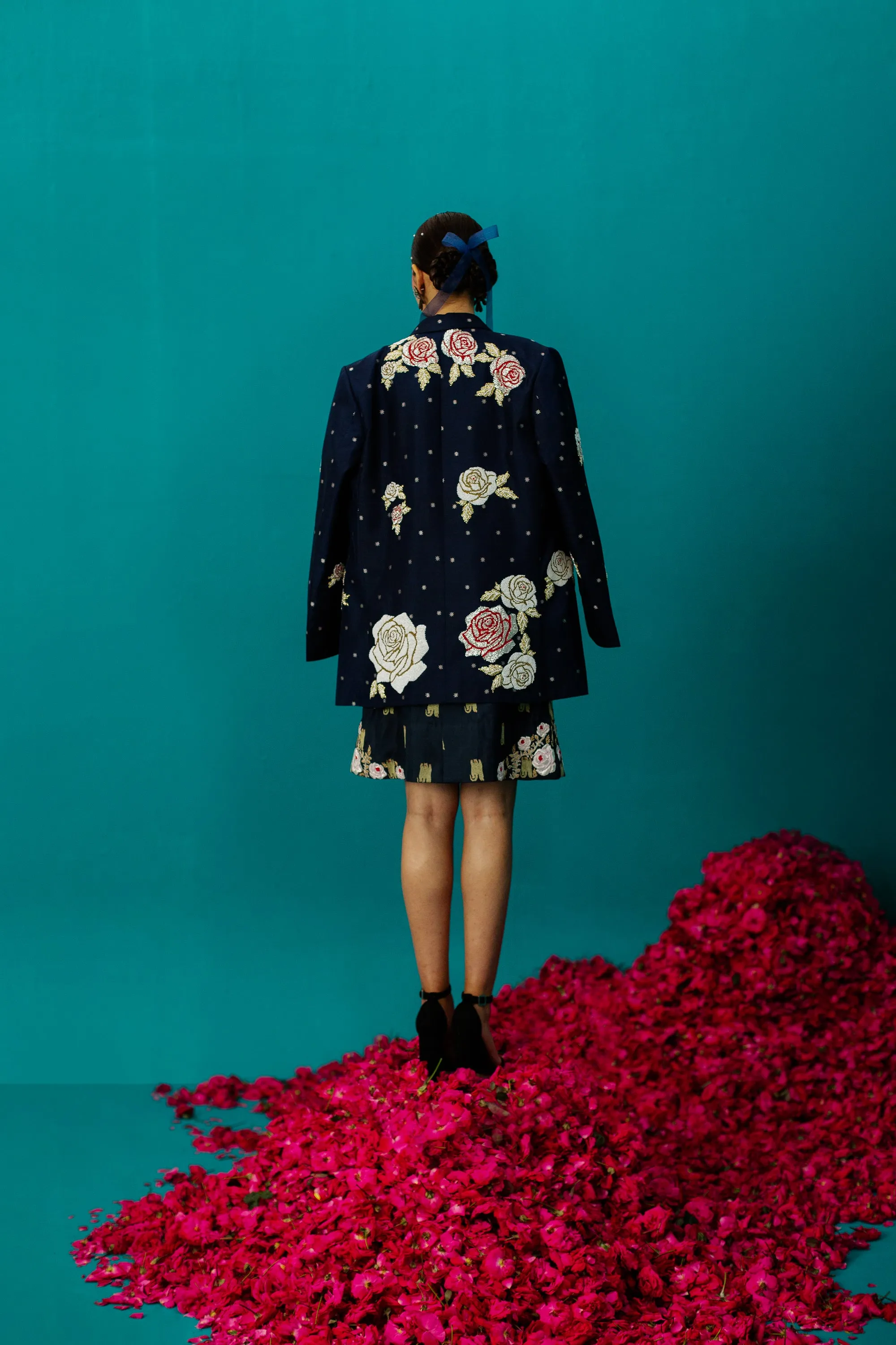 Navy Blue Pearl Rose Jacket