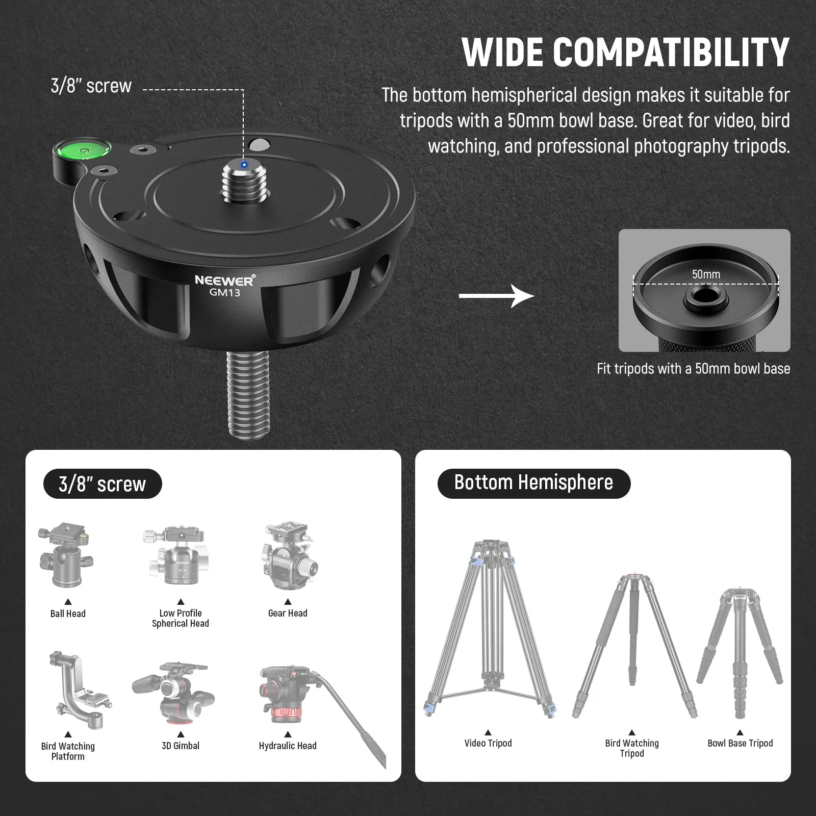 NEEWER GM004 75mm Half Bowl Base Leveling Adapter