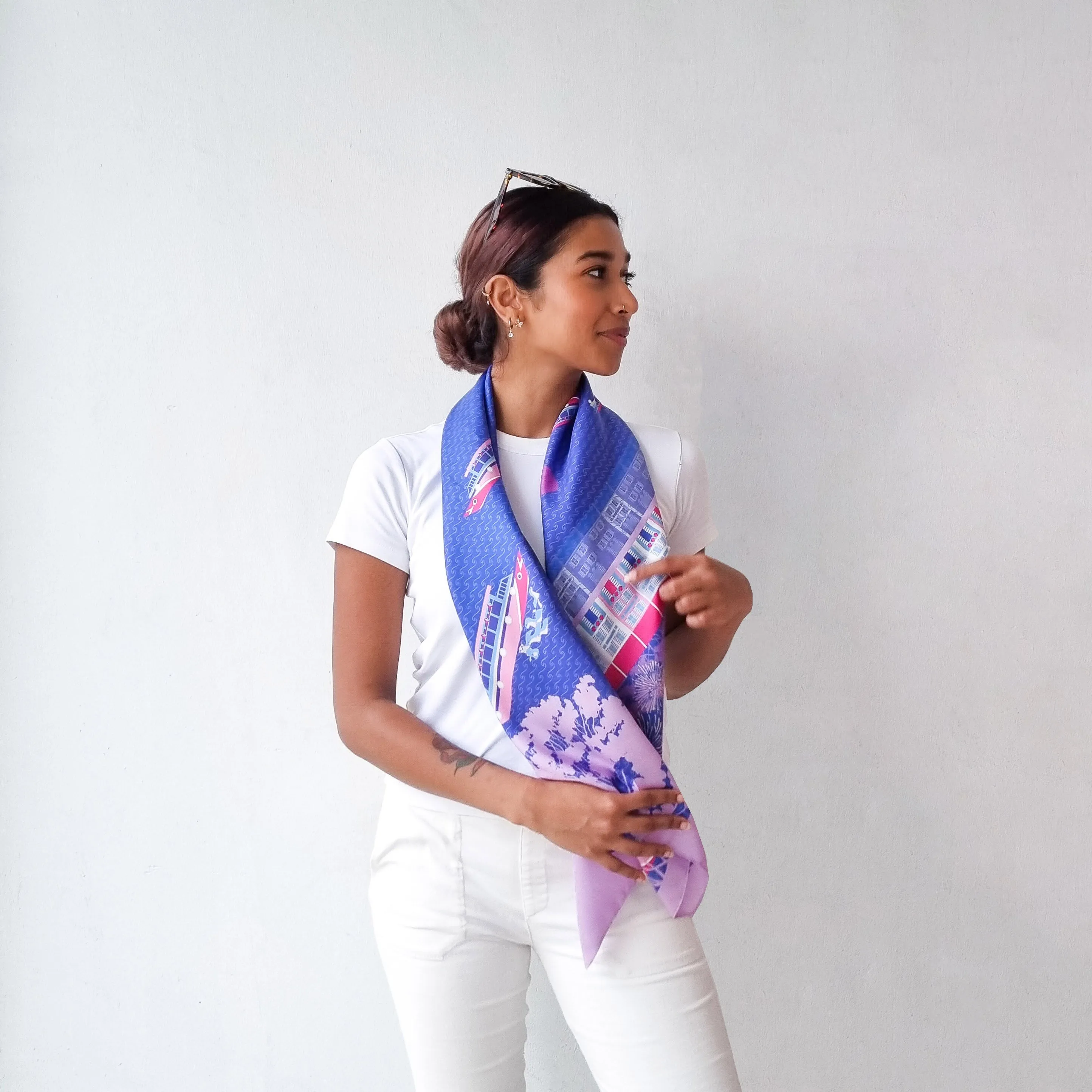 Night at the Singapore Quay Premium Silk Scarf