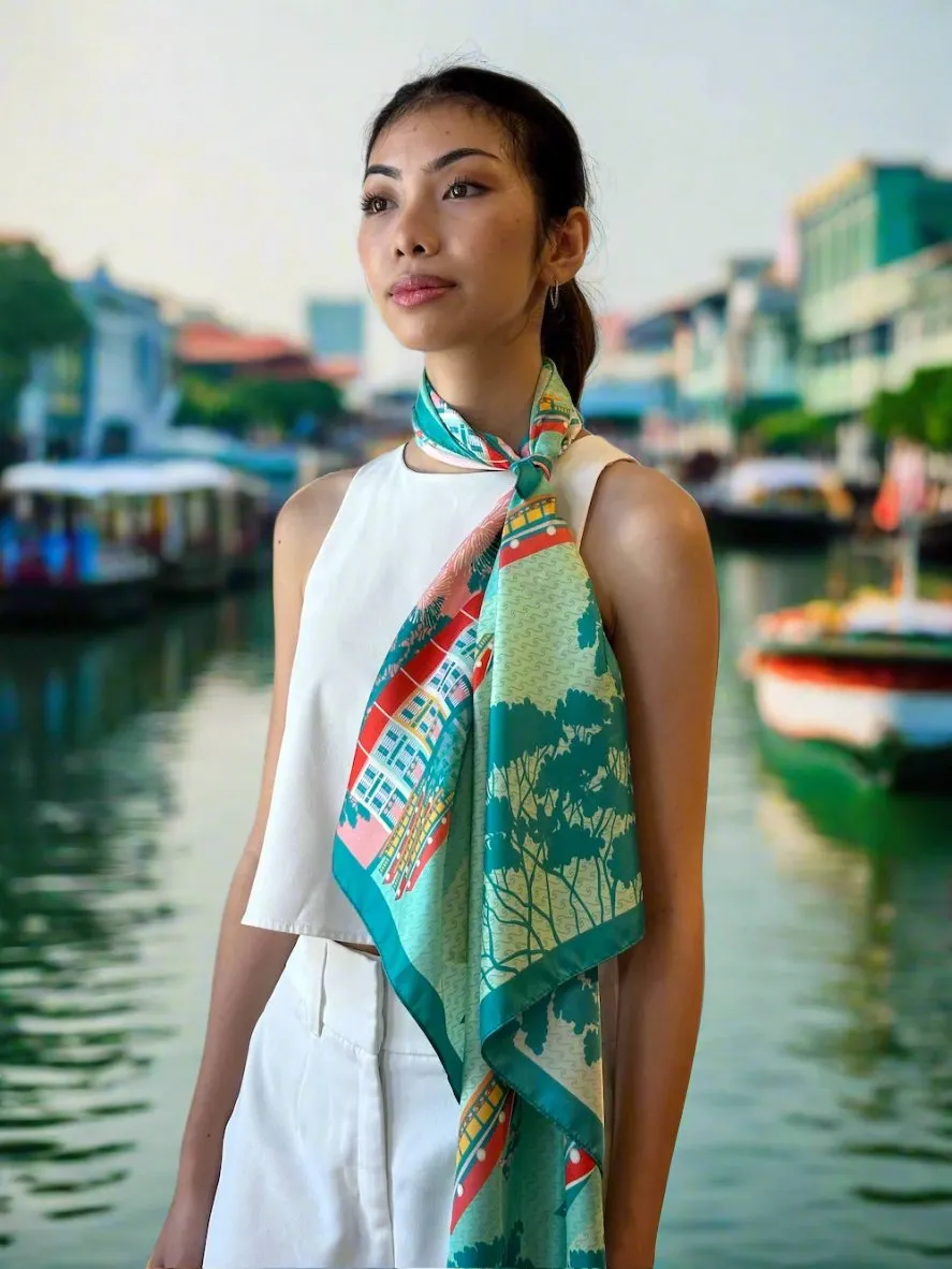 Night at the Singapore Quay Silk Scarf