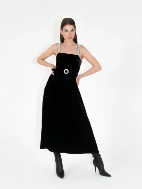 Ninet Velvet Midi Dress - Black