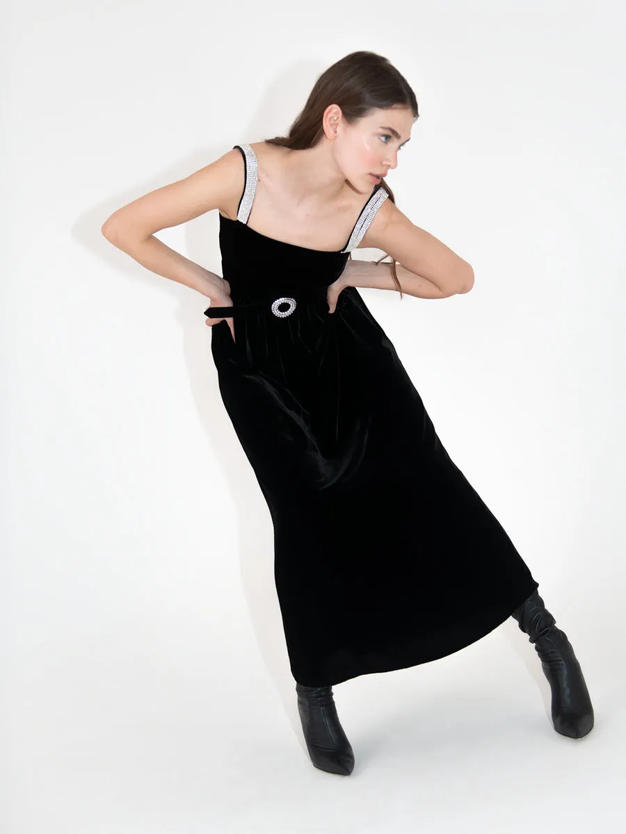 Ninet Velvet Midi Dress - Black