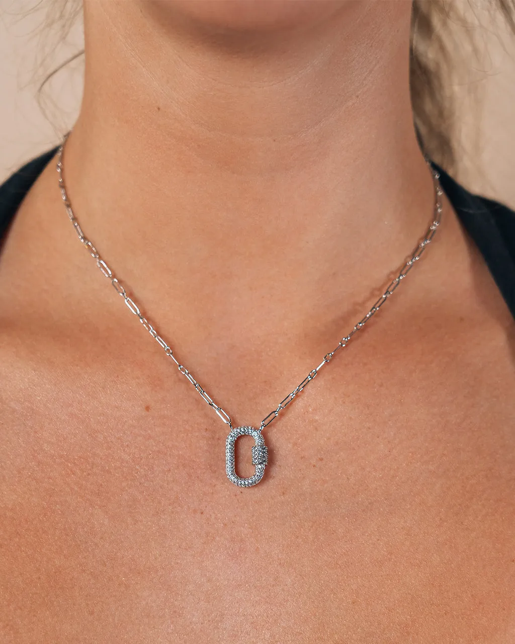 Pave CZ Carabiner Lock Necklace