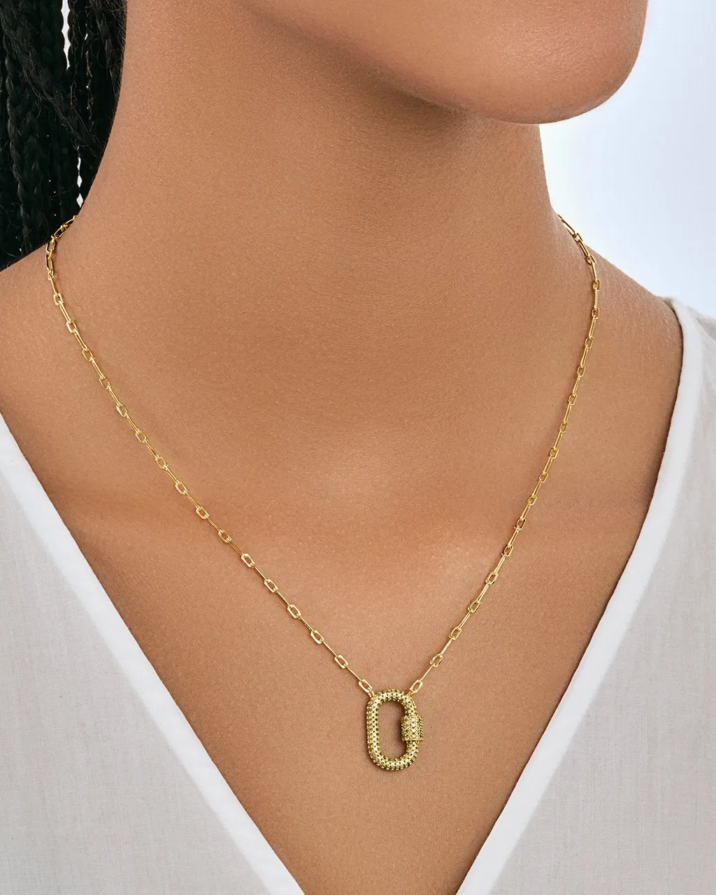 Pave CZ Carabiner Lock Necklace