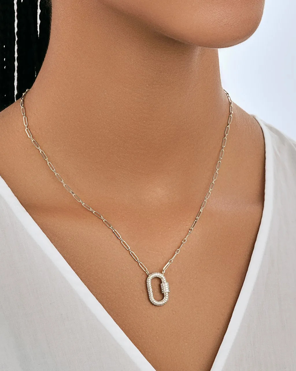 Pave CZ Carabiner Lock Necklace