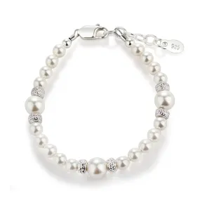 Pearl Baby Bracelet with 3 Larger Pearls and CZ Rondels