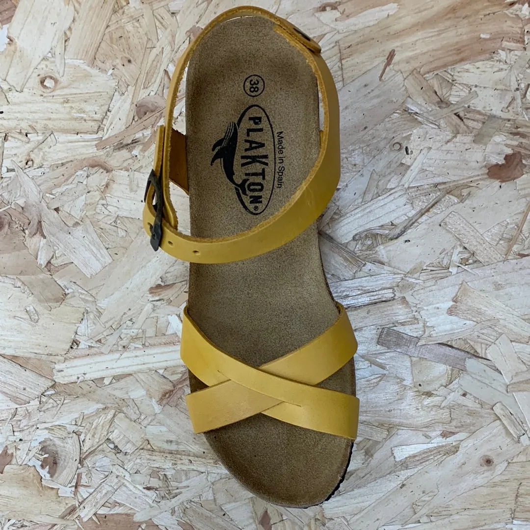 Plakton Womens Sitges Hi Vintage Leather Sandal - Yellow