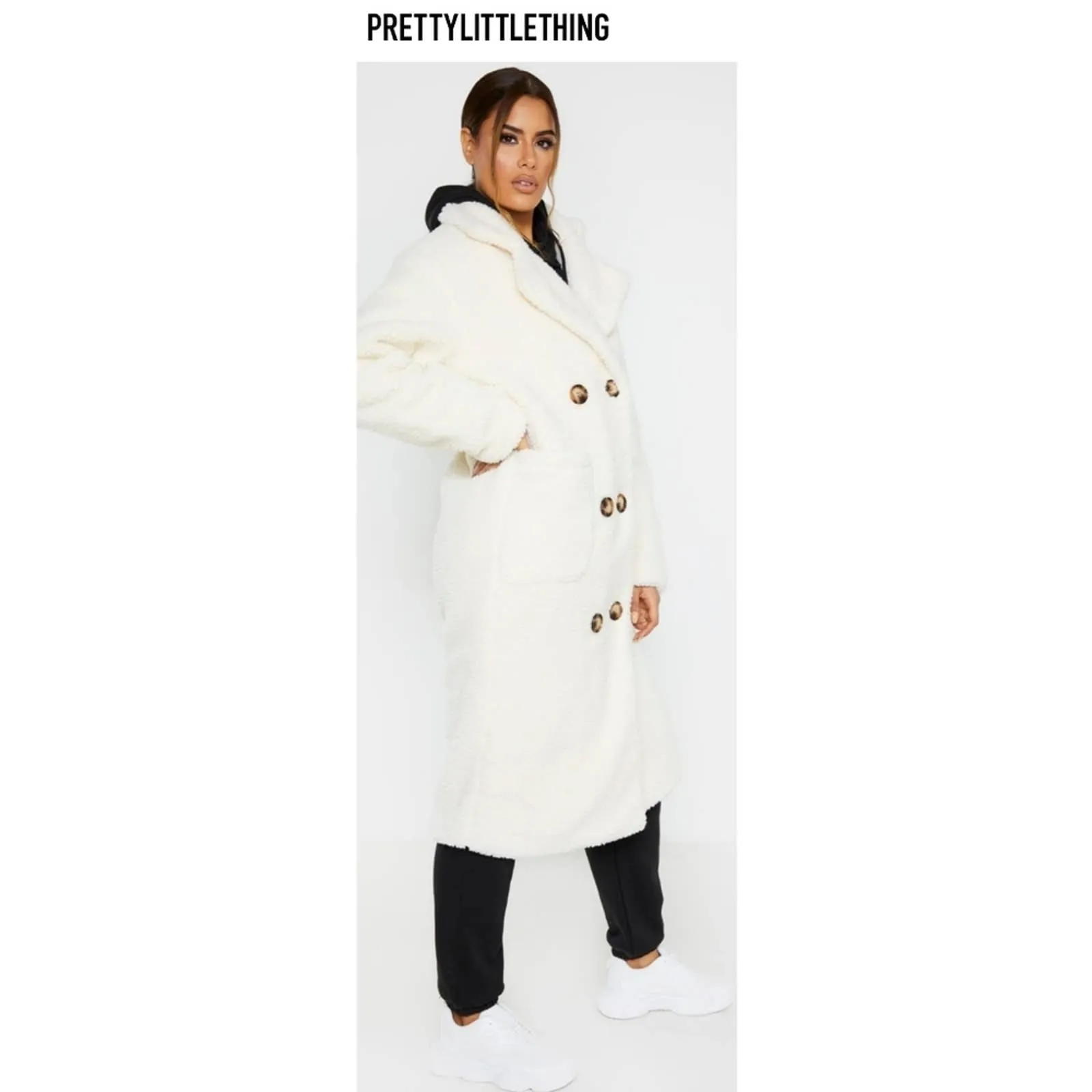 Pretty Little Thing Tall Cream Borg Midi Teddy Coat