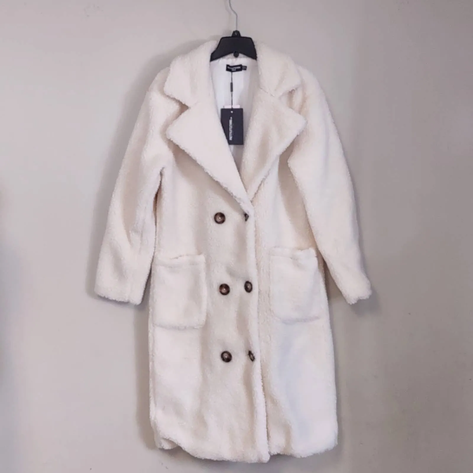 Pretty Little Thing Tall Cream Borg Midi Teddy Coat