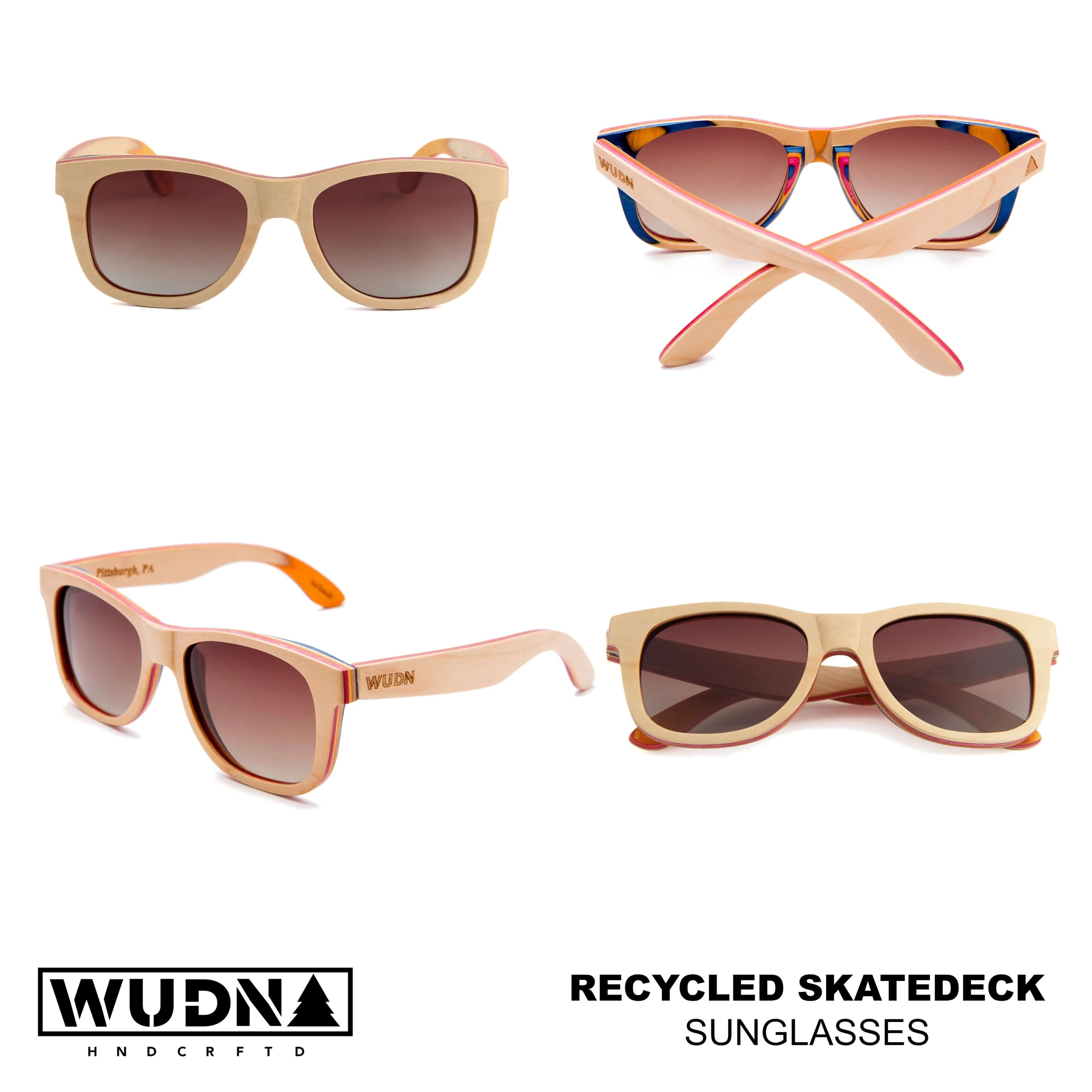 Recycled Skatedeck Kickflip Natural Sunglasses by WUDN