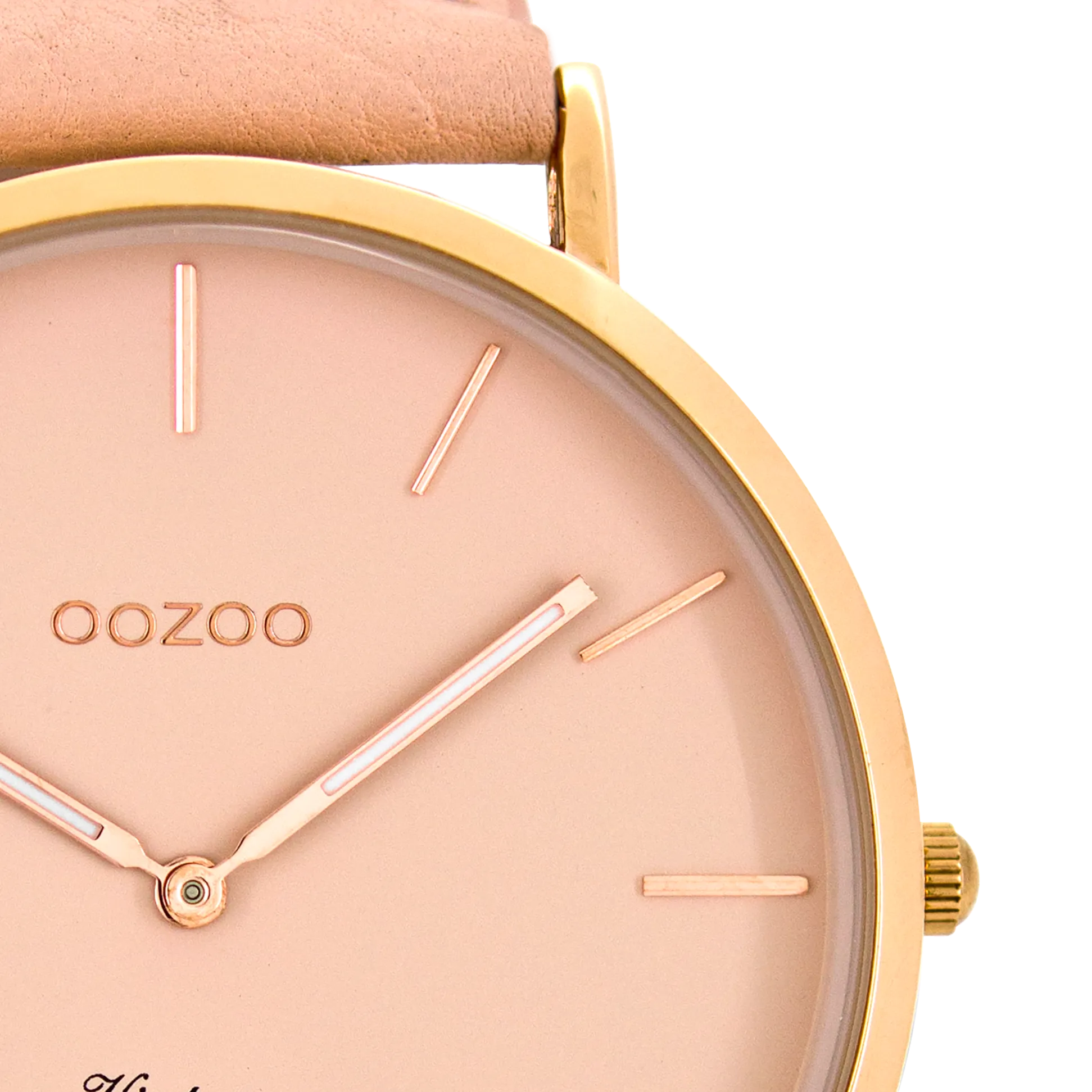 Rose gold coloured  watch with soft pink leather strap