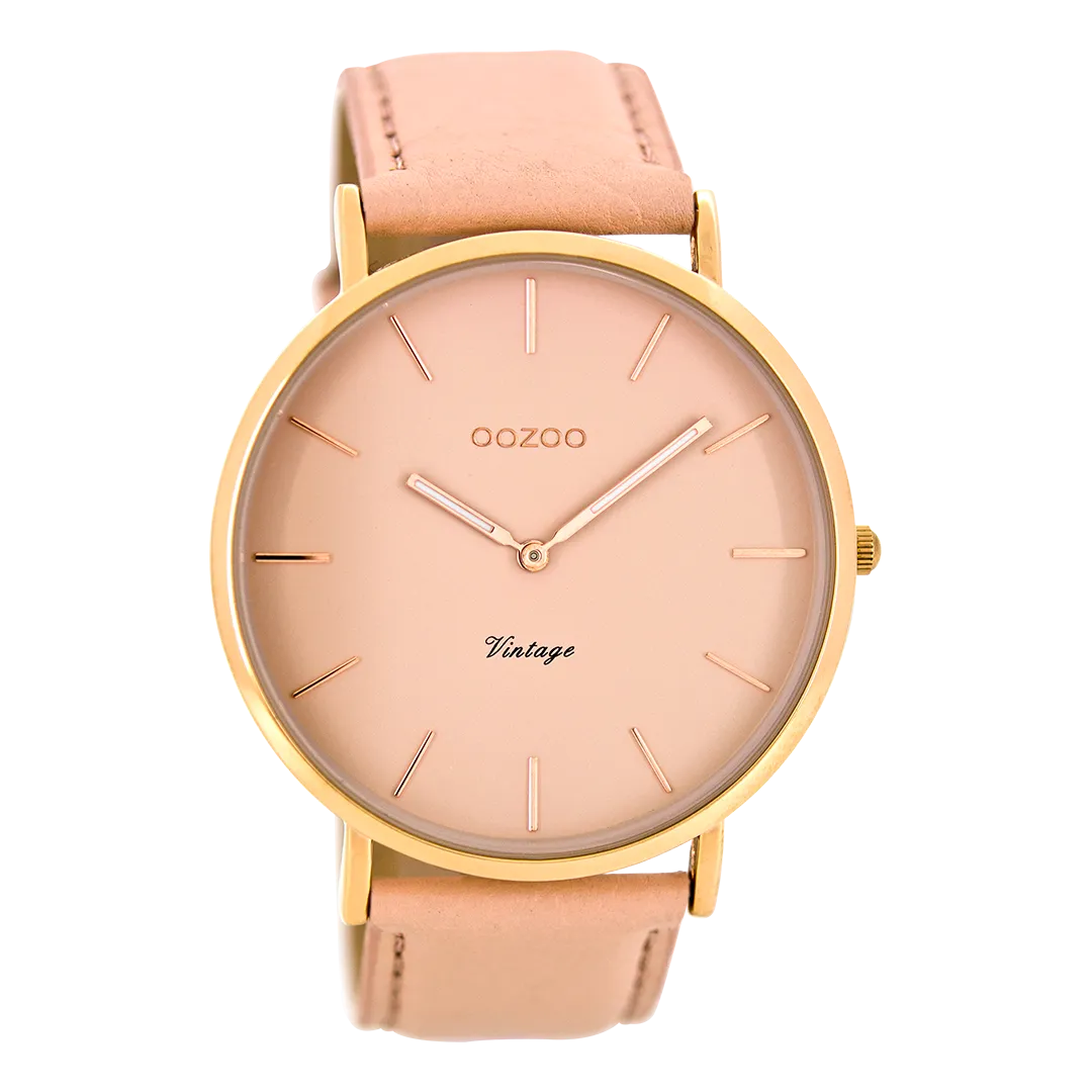 Rose gold coloured  watch with soft pink leather strap