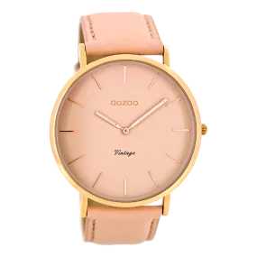 Rose gold coloured  watch with soft pink leather strap