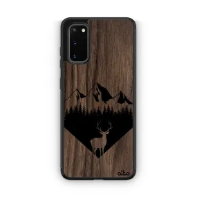 Samsung S22, S21, S20 FE Wooden Case -Backcountry Design | Walnut Wood | Lightweight, Hand Crafted, Carved Phone Case