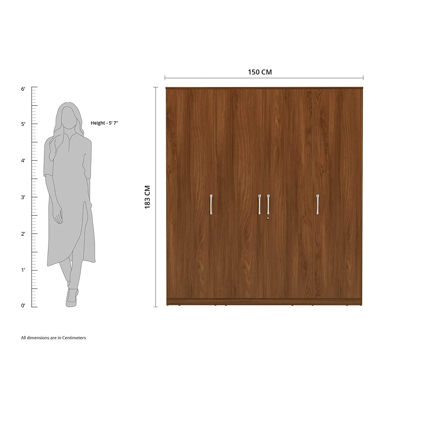 Solimo Medusa Engineered Wood Wardrobe Walnut Finish