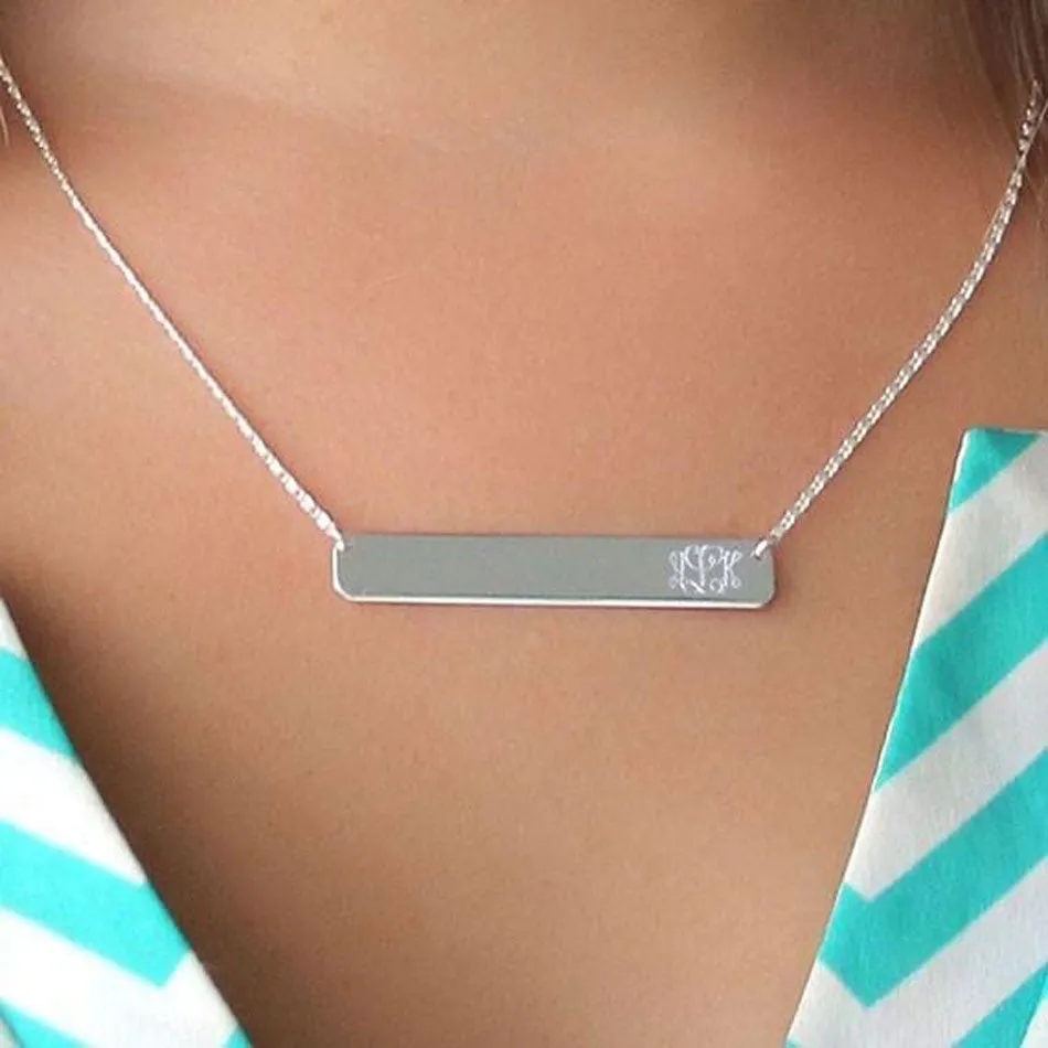 Sterling Silver Monogram Bar Necklace