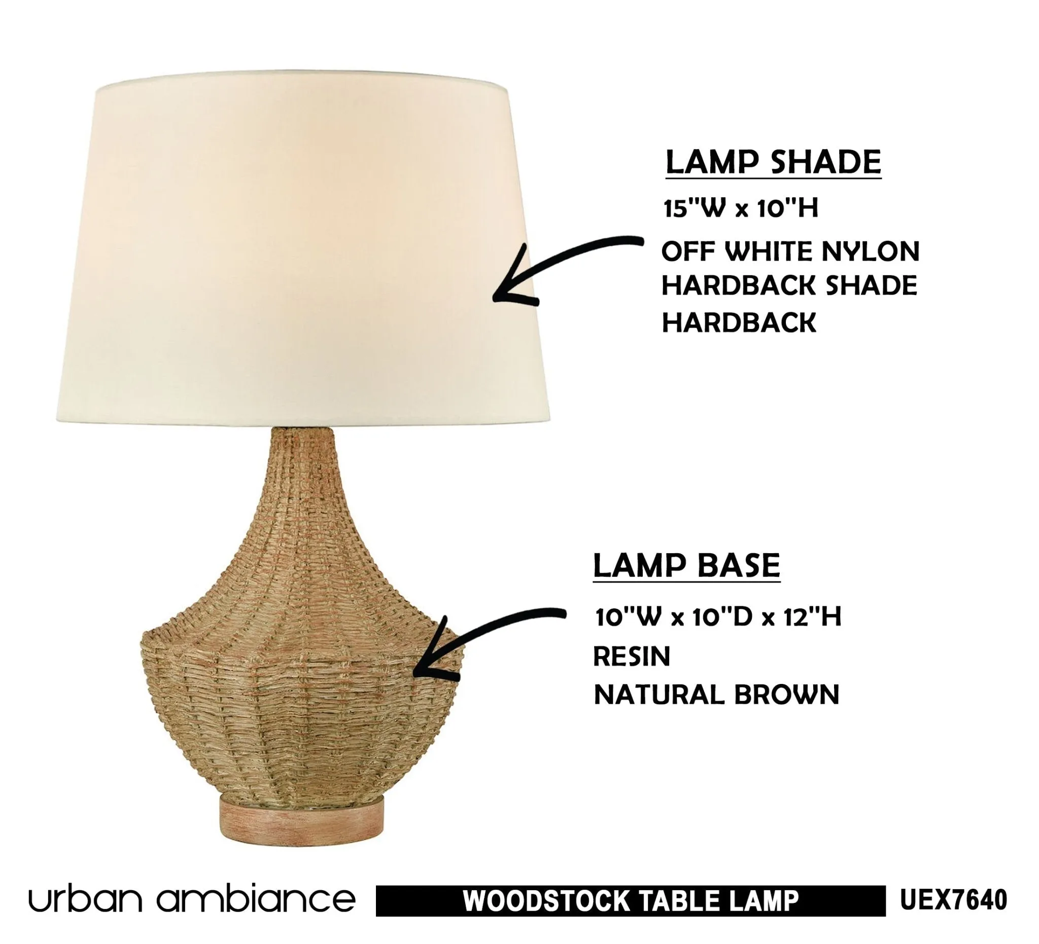 UEX7640 Scandinavian Table Lamp 15''W x 15''D x 22''H, Natural Brown Finish, Woodstock Collection