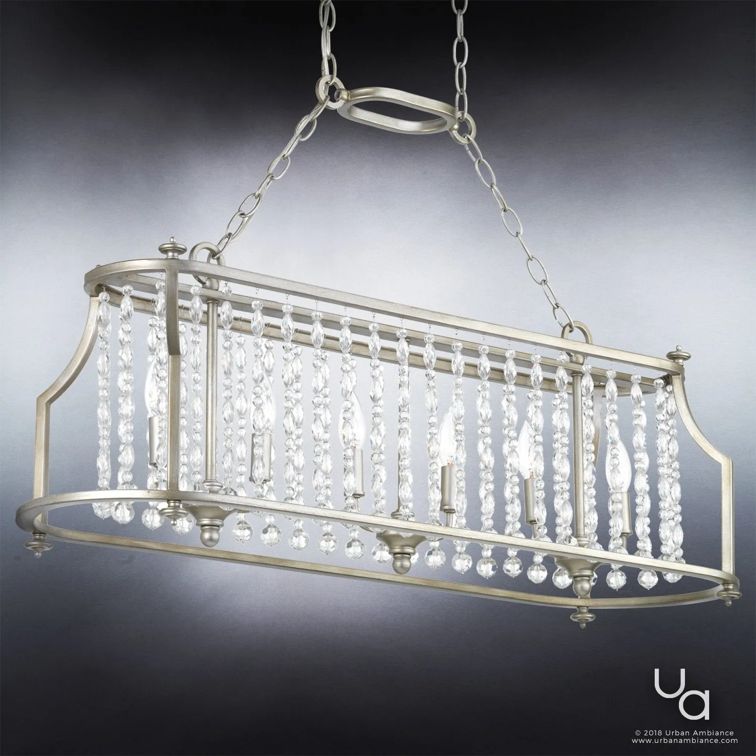 UHP2251 Mediterranean Island/Linear Chandelier, 13.75"H x 38"W, Antique Silver Finish, Lexington Collection